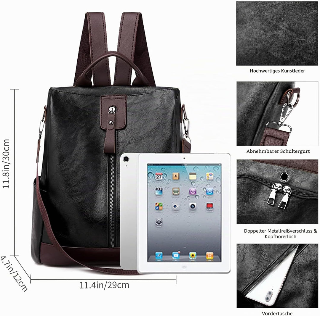JSNOM Damen Rucksack Leder Casual Anti-Diebstahl: Rucksack Damen Kleine Elegante Wasserdichte Daypac