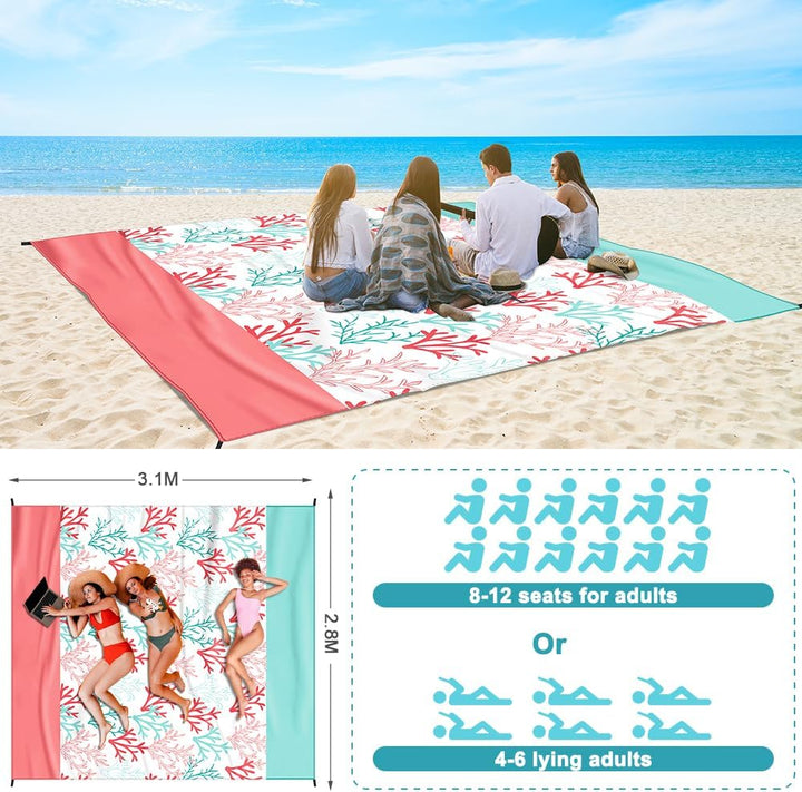 Stranddecke Picknickdecke sandfrei super gross 310x280cm, wasserdicht bequemes 210D-Nylon, Faltbar S