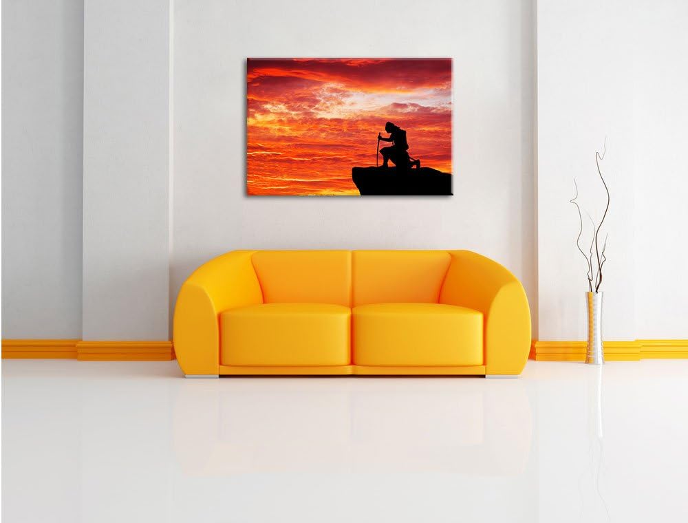 Pixxprint Samurai auf der Spitze des Berges als Leinwandbild/Grösse: 100x70 cm/Wandbild/Kunstdruck/f