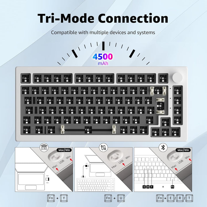 Akko 5075S Mechanische Tastatur Kit, Barebones Gaming Keyboard Wired, Unterstützt QMK/VIA Programmie