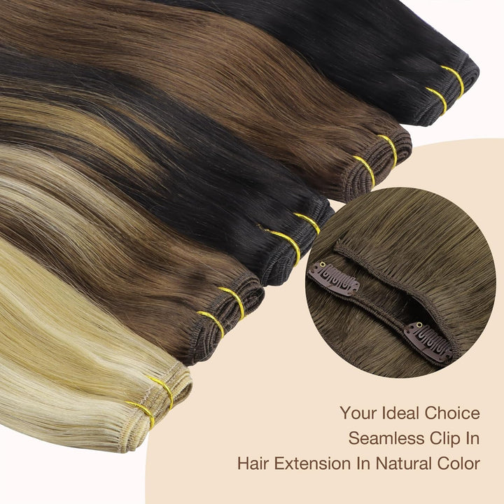 GOO GOO Clip in Extensions Echthaar, Echthaar Extensions Clip, 30cm 65g 7pcs, Clip In Haarverlängeru
