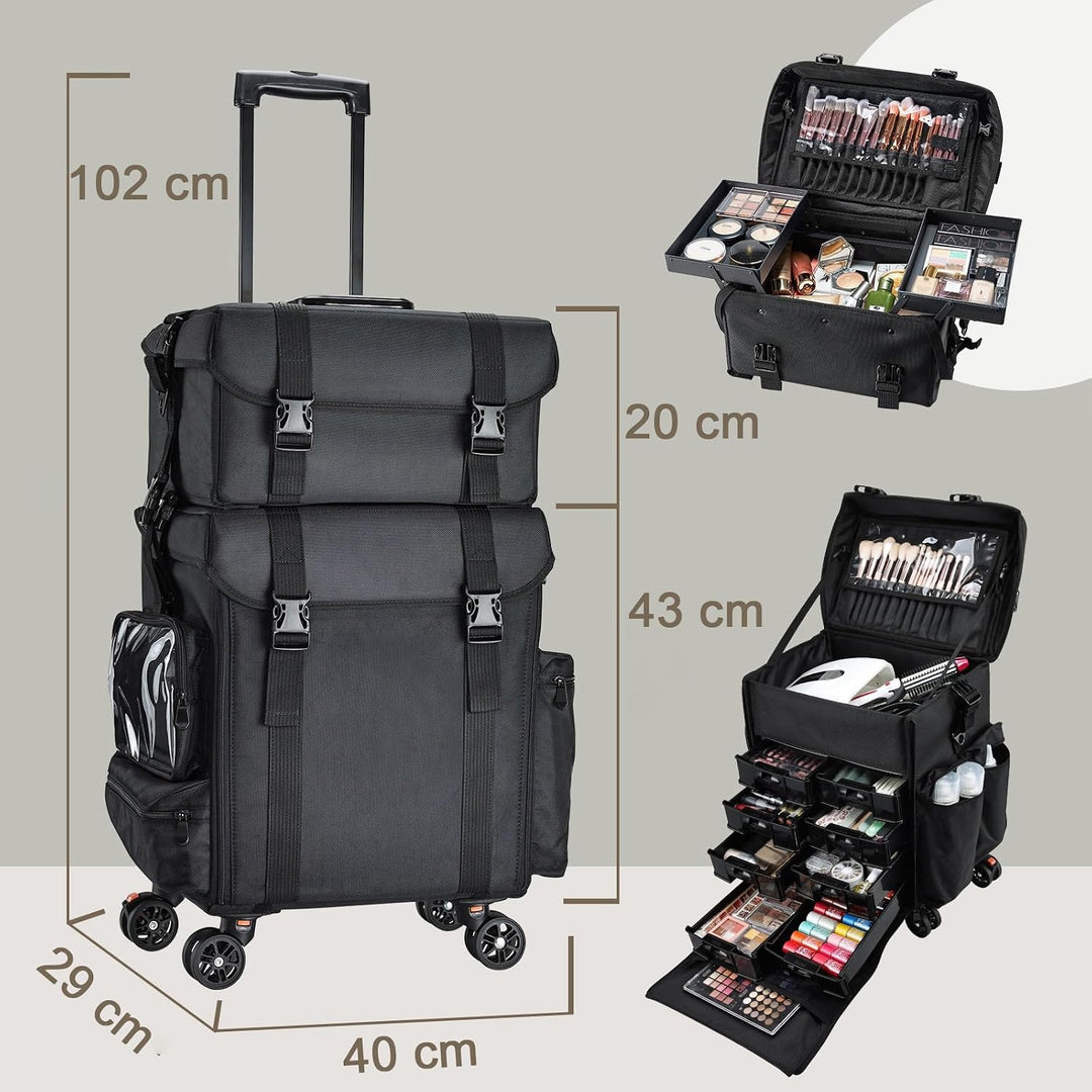 Kosmetik Trolley mit 8 Schubladen Kosmetikkoffer Make up Koffer Professioneller Friseurkoffer 2 in 1