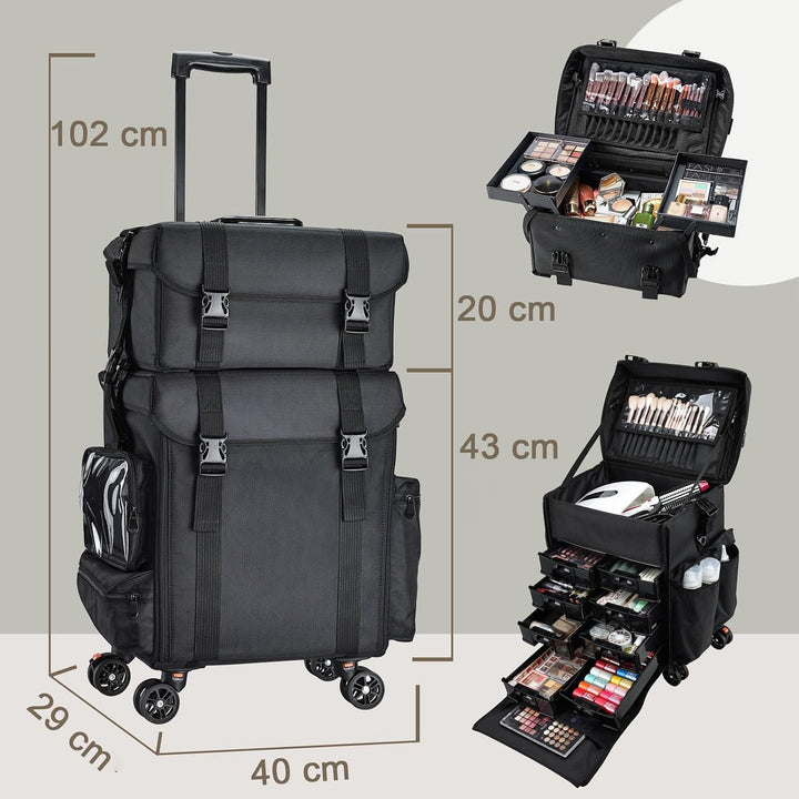 Kosmetik Trolley mit 8 Schubladen Kosmetikkoffer Make up Koffer Professioneller Friseurkoffer 2 in 1