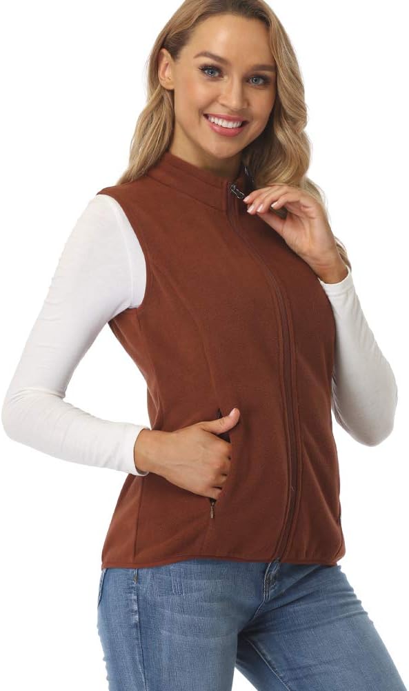fuinloth Damen Weste Ärmellose Fleeceweste Leicht Stehkragen Weste mit Reissverschlusstaschen XS Sch