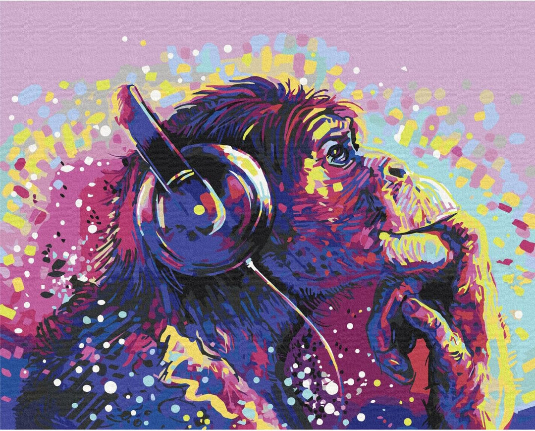 murando - Malen nach Zahlen DJ Schimpanse Tier Musik Music bunt 50x40 cm Malset mit Holzrahmen auf L