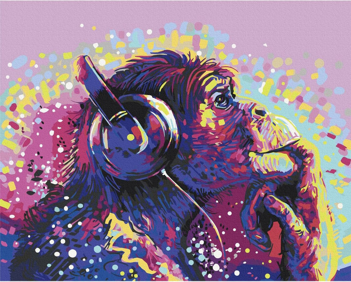 murando - Malen nach Zahlen DJ Schimpanse Tier Musik Music bunt 50x40 cm Malset mit Holzrahmen auf L