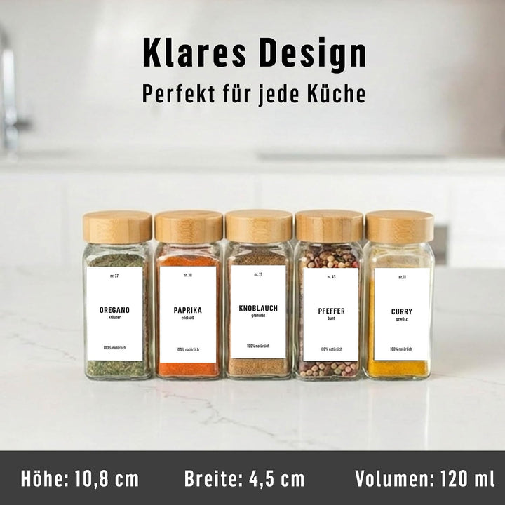 Deco haus® Gewürzgläser eckig mit Schraubkappe 36er Set [+Etiketten &amp; Streueinsatz] - Gewürzdosen Se