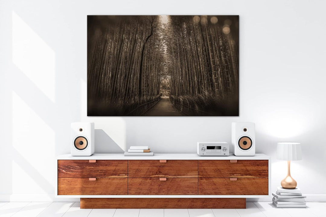 deyoli Wald voller Bambus Effekt: Sepia, Format: 100x70 als Leinwandbild, Motiv fertig gerahmt auf E