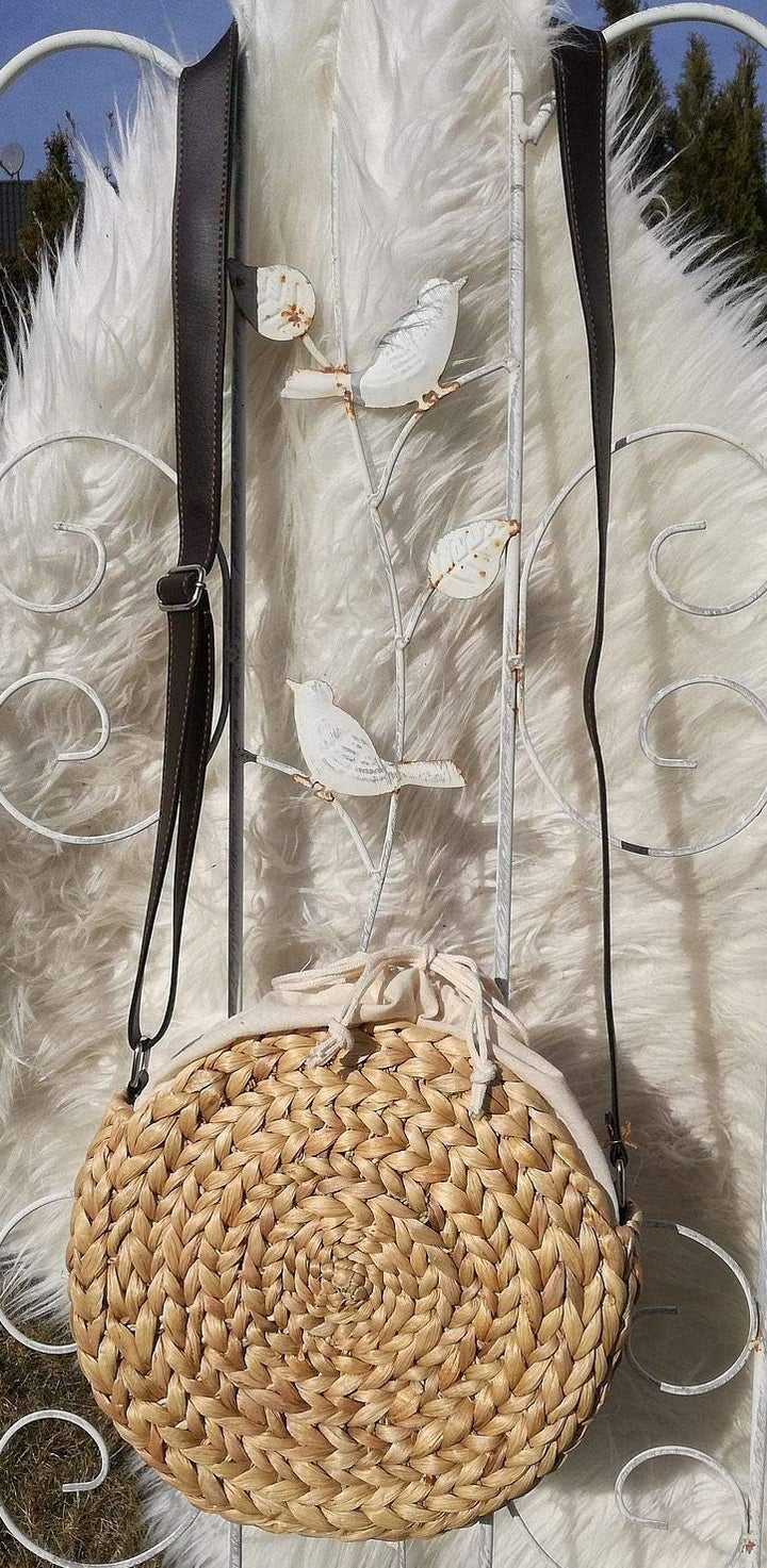 LaFiore24 hochw. Korbtasche Damen Schultertasche Ibiza Rund Natur Gross 24 x 6 x 24 cm, Natur Gross