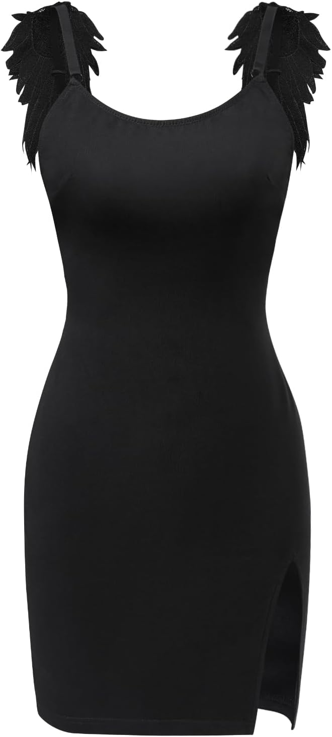 LittleForBig Damen Dunkler Engel Bodycon Sexy Passform Cocktail Party Minikleid XXL Schwarz, XXL Sch