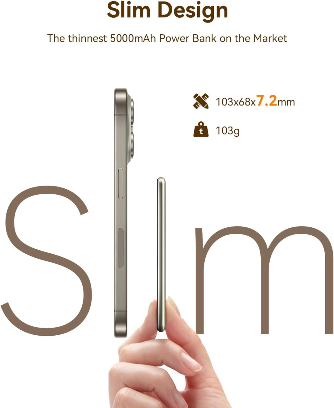 Kuulaa Ultra Slim MagSafe PowerBank, 5000mAh Kabelloses Ladegerät kompatibel mit iPhone 15 Pro/15 Pr