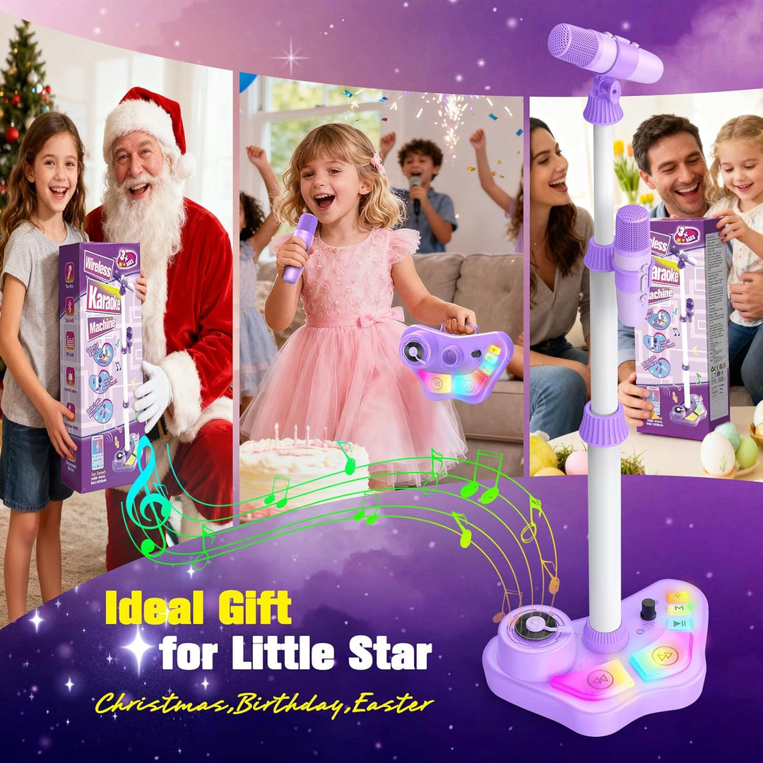 Karaoke Maschine Kinder mit 2 Bluetooth Mikrofon, Weihnachten Geschenk Spielzeug Mädchen 3-12 Jahre