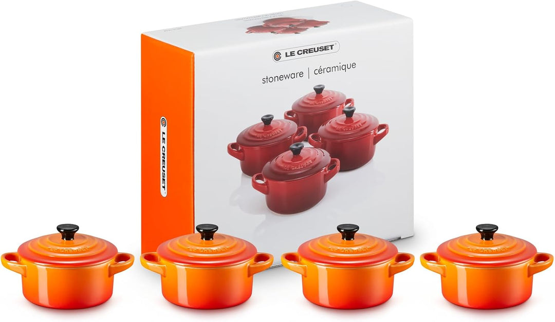 Le Creuset 4er-Set Mini Cocottes aus Steinzeug, je 200 ml, 10 x 5 cm, Ofenrot, 79212100900100 Orange