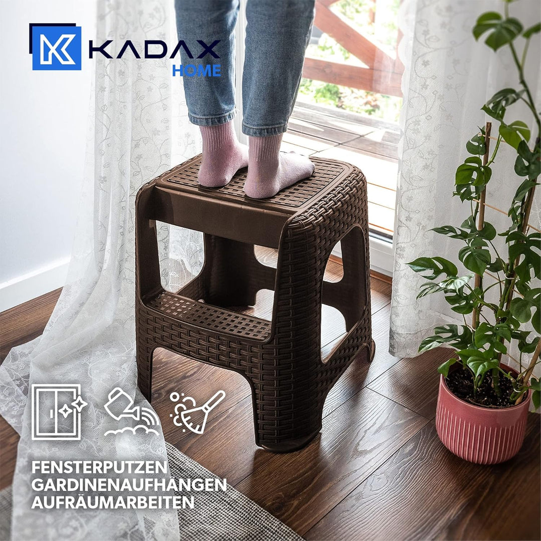 KADAX Hocker aus Kunststoff-Recyclingmaterialien, Tritthocker bis 160 kg, Rattanhocker mit Antirutsc