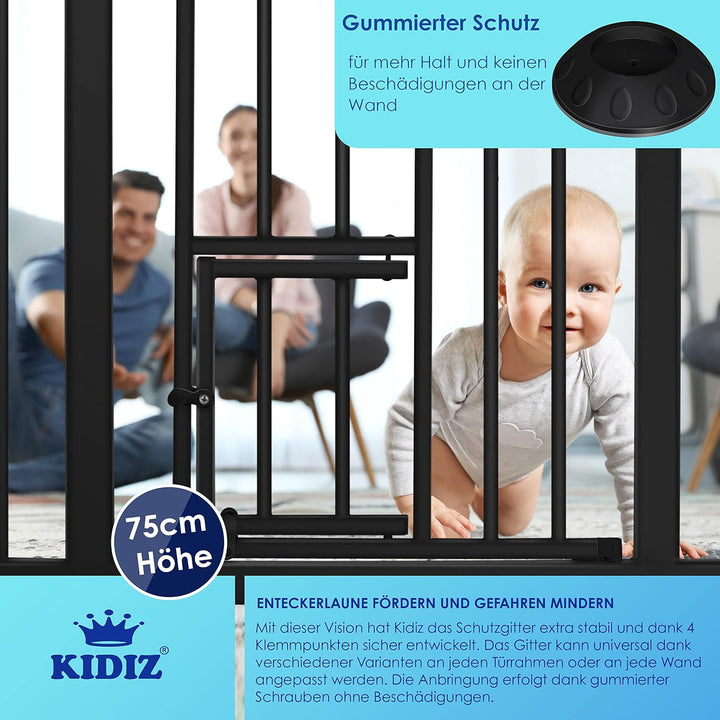 KIDIZ® Türschutzgitter Absperrgitter Treppengitter Kindergitter | mit Türe für Hunde und Katzen, Hau