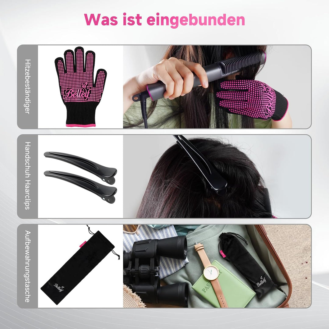 Glättbürste,Verbrühungsschutz Glätteisen mit LED Display,30s Schneller wärmung Glättungskamm verhind