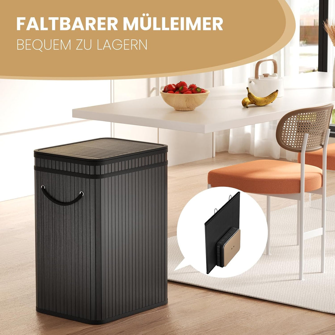 Mihoho 80 Liter grosse Mülleimer mit Deckel, Mülleimer Abfallkorb aus Bambus, Outdoor Mülleimer/Abfa