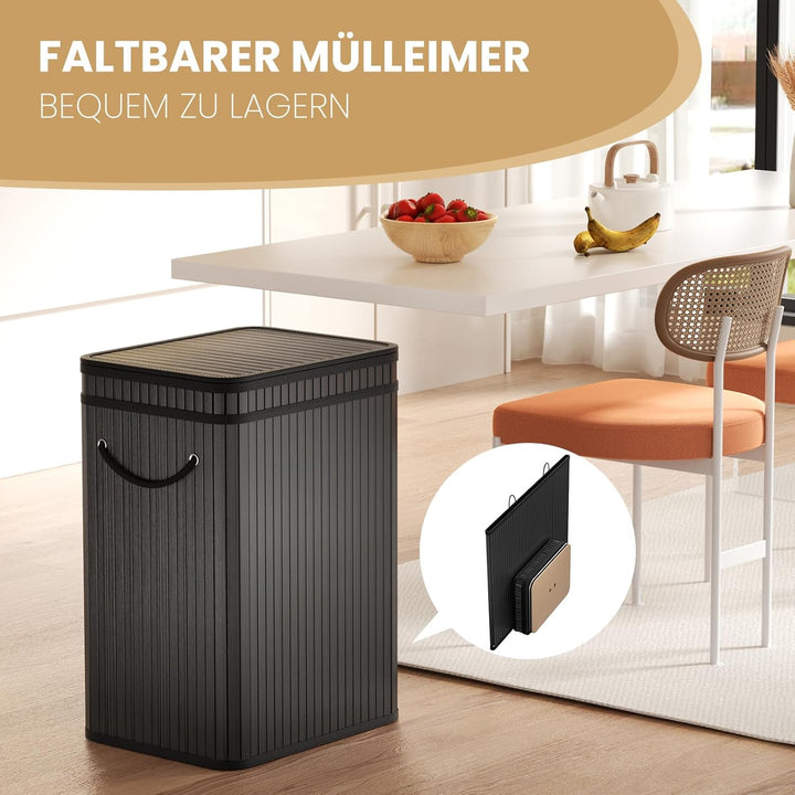 Mihoho 80 Liter grosse Mülleimer mit Deckel, Mülleimer Abfallkorb aus Bambus, Outdoor Mülleimer/Abfa