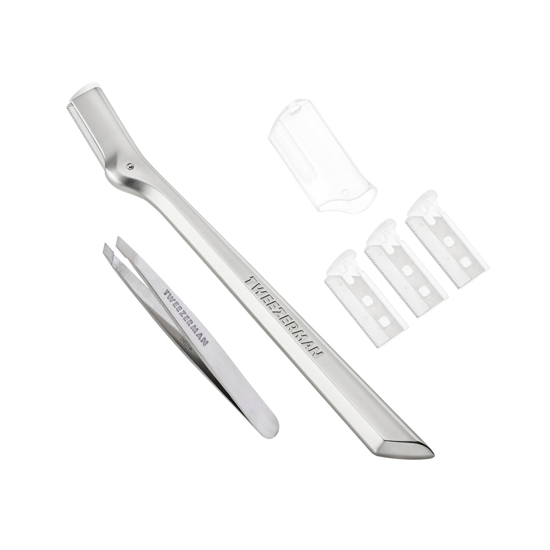 TWEEZERMAN Augenbrauenrasierer inkl. Mini Schräge Pinzette Set (Mini Slant Tweezer & Brow Razor Set)