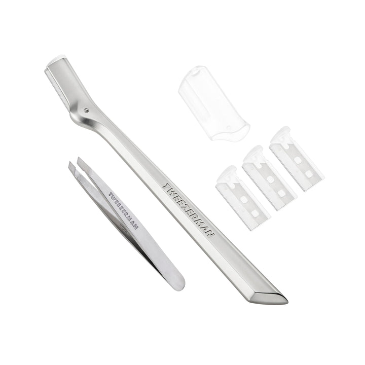TWEEZERMAN Augenbrauenrasierer inkl. Mini Schräge Pinzette Set (Mini Slant Tweezer & Brow Razor Set)