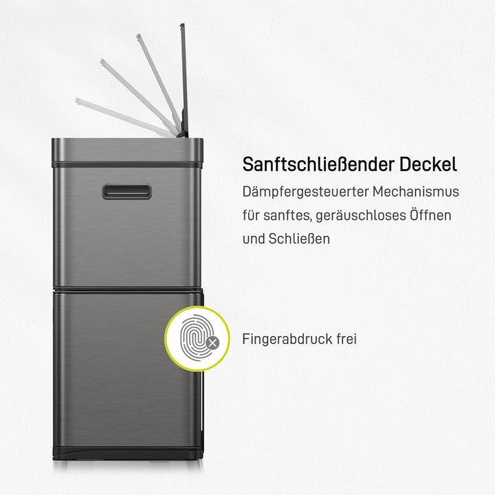 EKO Mirage Plus Mülltrennsystem mit 3 Fächer, 2 x 15 L und 30 L, Recycler Mülleimer mit Sensor, 3 Ku