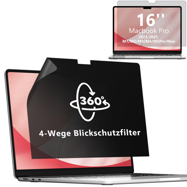 Mamol 360° Sichtschutz für MacBook Pro 16 Zoll (2021-2024, M1, M2, M3, M4, Pro, Max), 4-Wege Blicksc