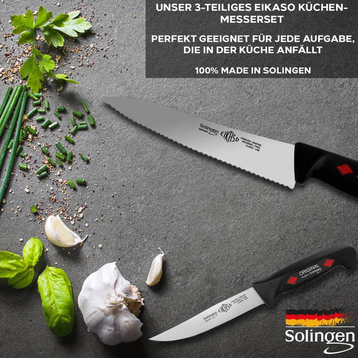 EIKASO Solingen Küchenmesser Set Haushaltsmesser Set 3 Teilig aus Molybdänstahl 1.4116 mit ergonomis