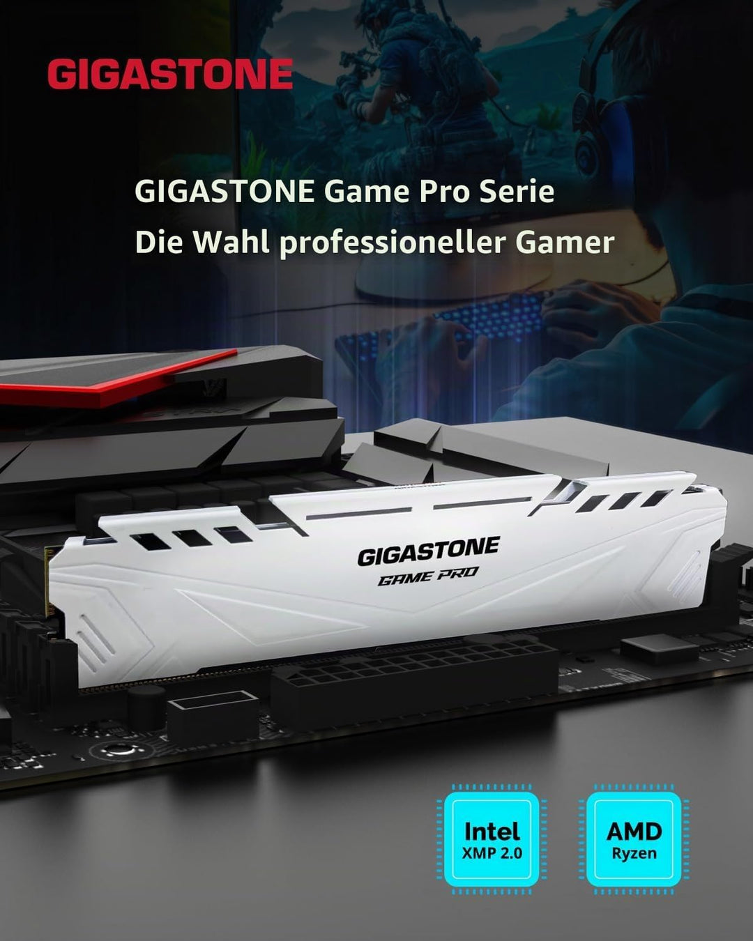 【DDR4 RAM】 GIGASTONE Game PRO 16GB Kit(2x8GB) DDR4 3200MHz PC4-25600 CL16-18-18-40 Intel XMP 2.0 AMD