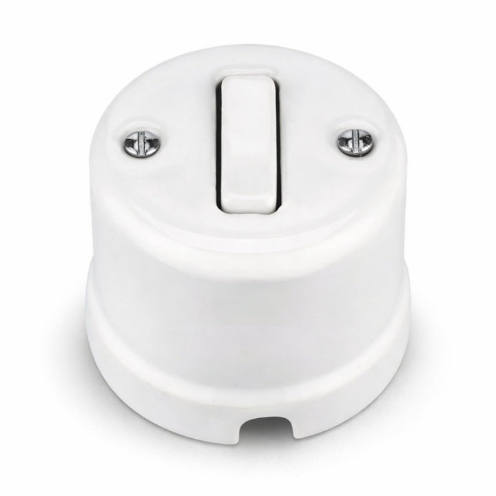 Aufputz Porzellan Retro, Schalter, Wechselschalter, All-in-One, Serie QR1 weiss