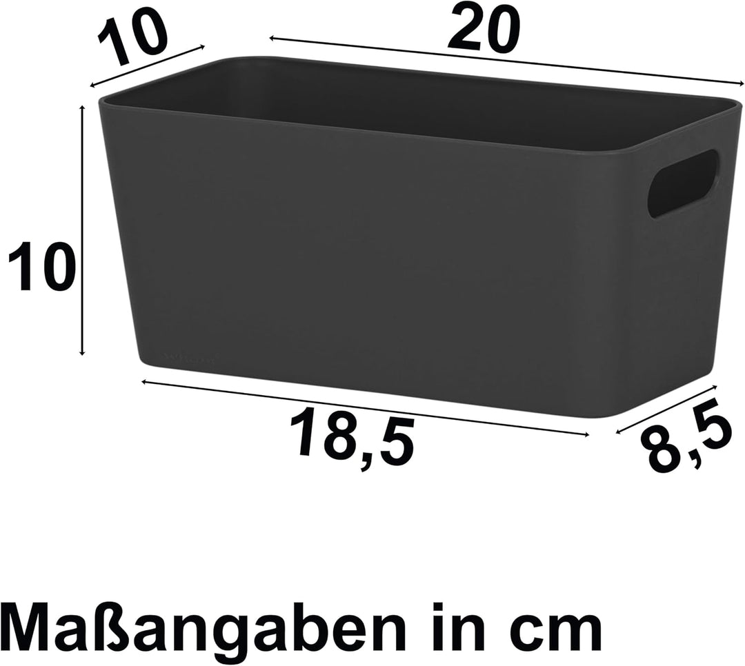6x Ordnungsbox 10cm hoch schwarz 20x10x10cm 1,4L Wandregal schmaler Korb 6 Stück - 20x10cm Schwarz,