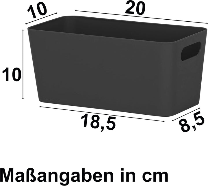 6x Ordnungsbox 10cm hoch schwarz 20x10x10cm 1,4L Wandregal schmaler Korb 6 Stück - 20x10cm Schwarz,
