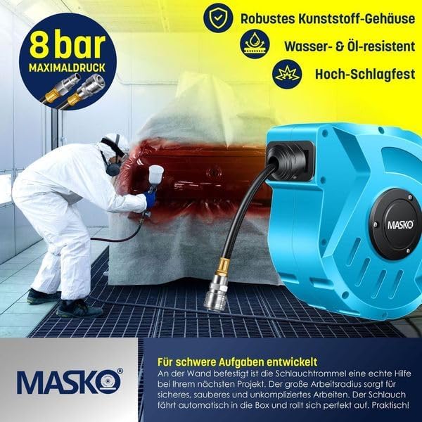 MASKO® Druckluftschlauch Aufroller automatisch 1/4 Anschluss - Schlauchtrommel Wandschlauchhalter Sc
