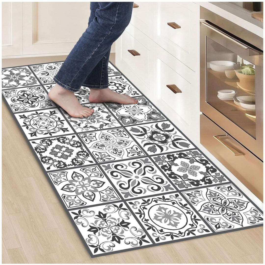 Nivellpublicitari Hydraulic Vinyl-Teppich, 120 x 60 cm, Schwarz-Grau - Küchenteppich - Badezimmertep