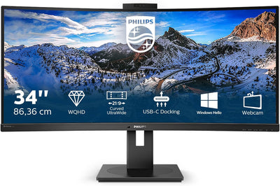 Philips 346P1CRH - 34 Zoll WQHD Curved USB-C Docking Monitor, Webcam, höhenverstellbar, HDR400 (3440