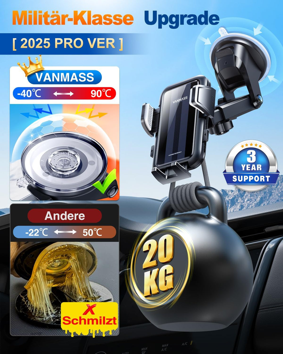 [2022 Pro Version] VANMASS Handyhalterung Auto Saugnapf & Lüftung 4 in 1 [Anti-Vibration] Smartphone