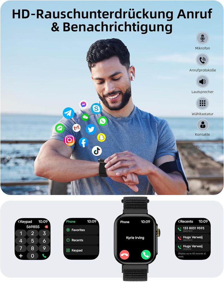 Parsonver Smartwatch Herren Damen mit Telefonfunktion, Fitnessuhr mit GPS, 3 ATM wasserdichte für Sc