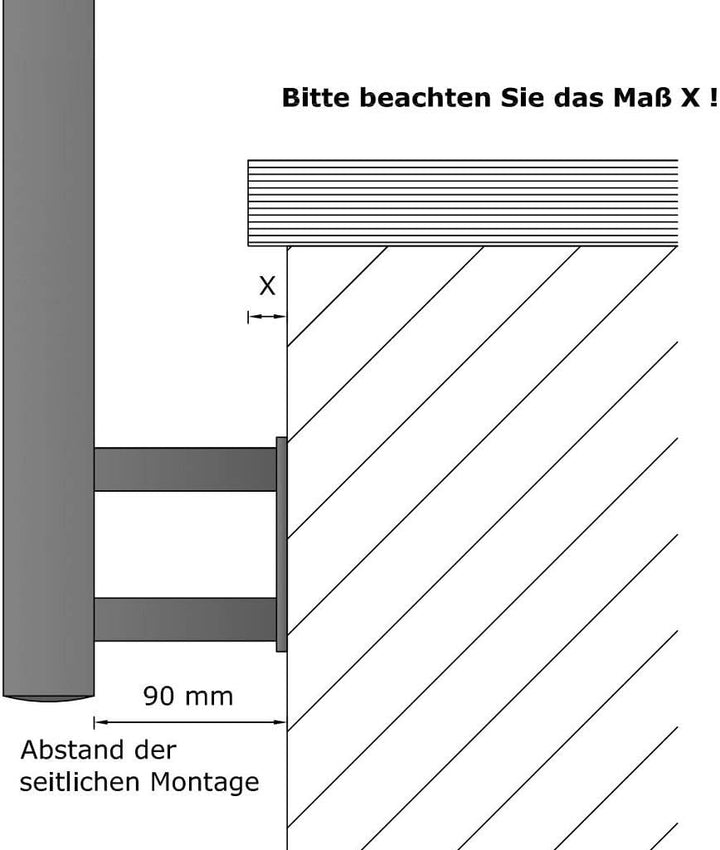 TIBU Einzelner Edelstahl Geländer Handlaufpfosten für seitliche Montage 4 Streben Seitenabstand 90mm