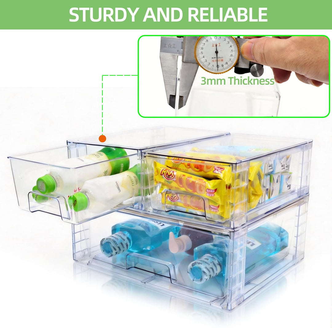 2er Set Breite Stapelbare Aufbewahrungsschubladen für Bad und Küche, Hochfeste Klare Acryl Organizer