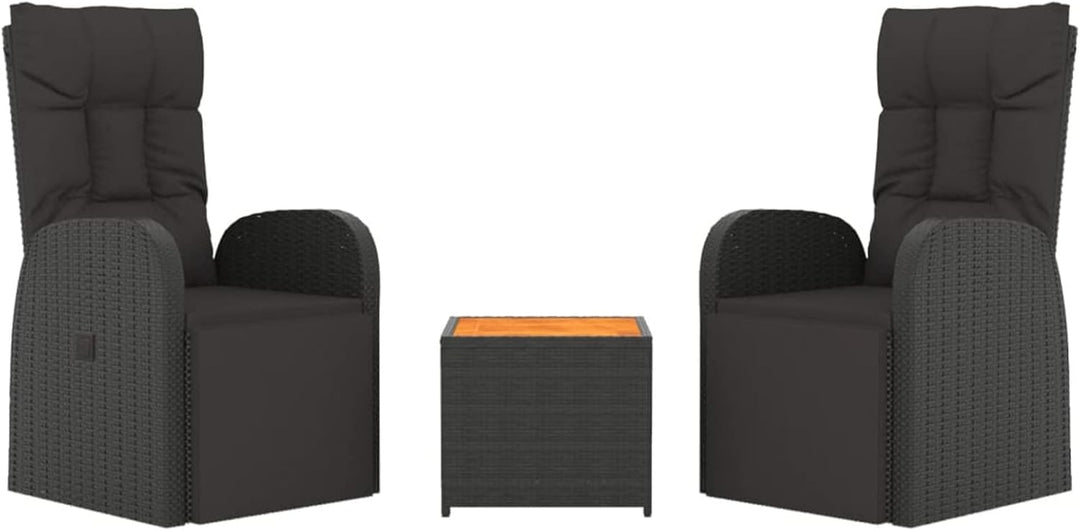 Yolola Rattanmöbel mit 2X Sessel mit Liegefunktion ausgestattet und Beistelltisch, Polyrattan Garten