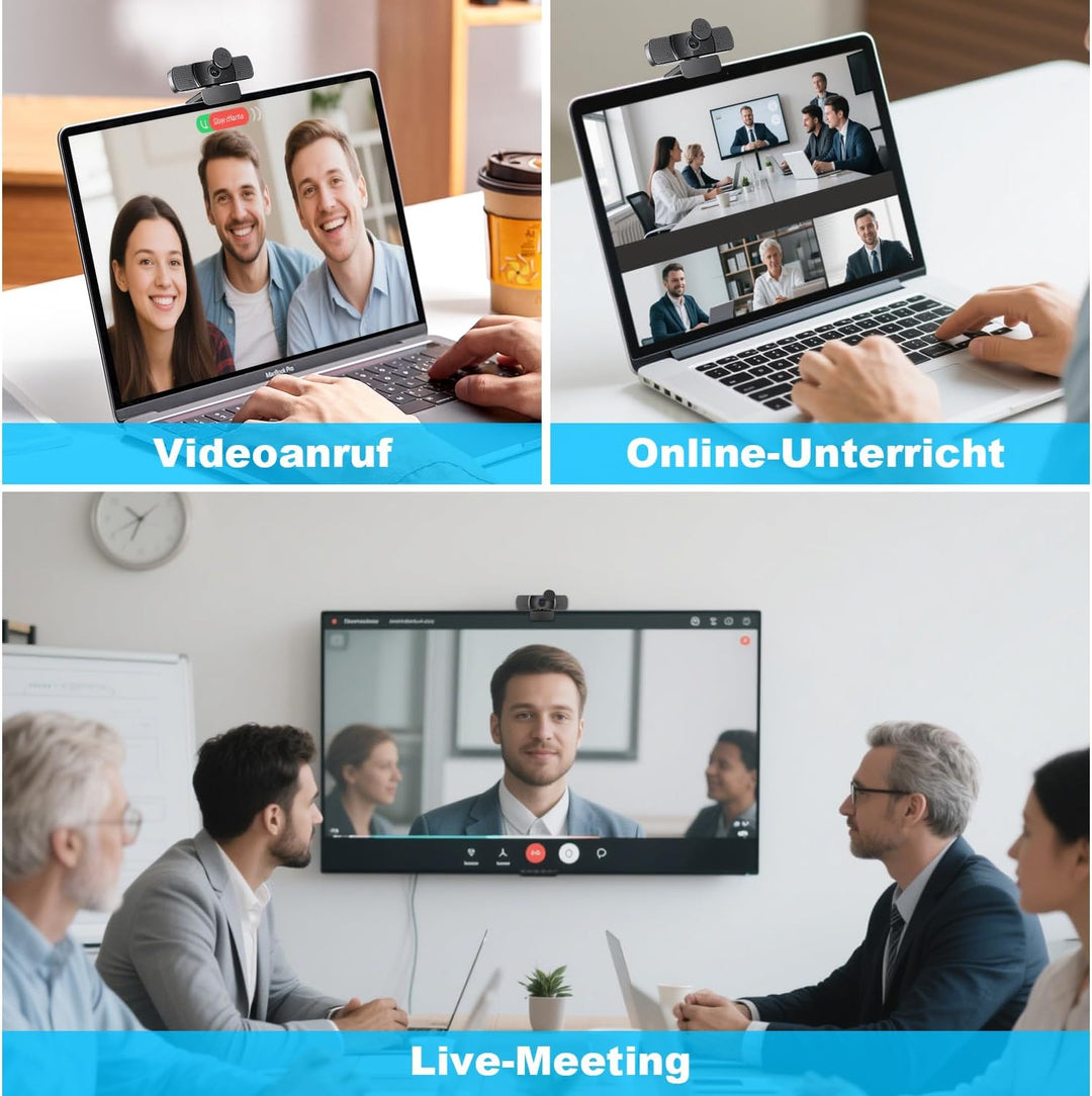 2K Full HD Webcam, Neefeaer USB Webcam mit Mikrofon und Abdeckung und Stativ, 85 Stichtfeld, Automat