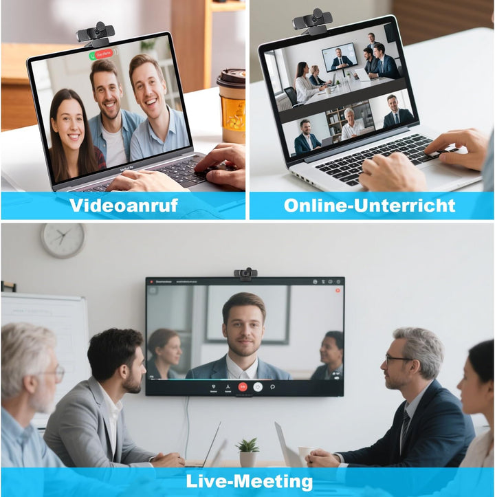2K Full HD Webcam, Neefeaer USB Webcam mit Mikrofon und Abdeckung und Stativ, 85 Stichtfeld, Automat
