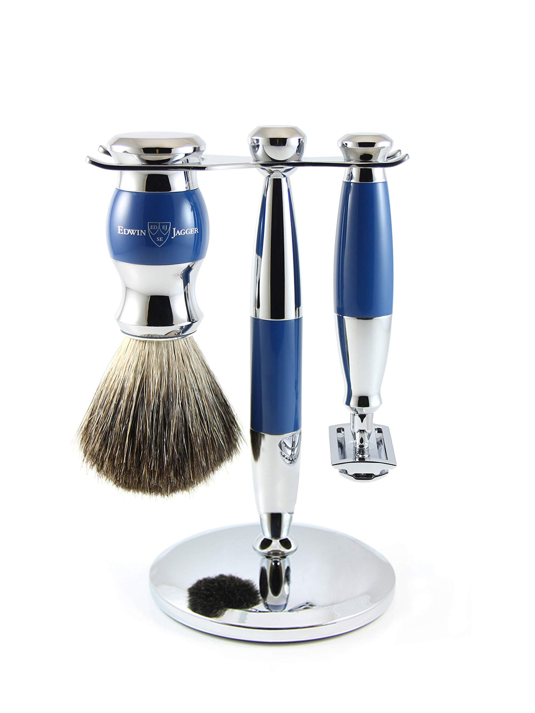 Edwin Jagger Blue Diffusion 36 Serie Rasierset mit Doppelkanten-Rasierhobel und reinem Dachspinsel