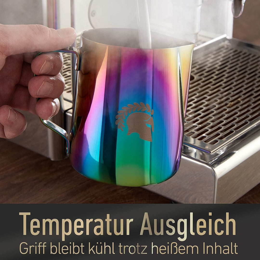 Barista Legends® Milchkännchen Edelstahl 350ml Bunt - mit speziellem Latte Art Ausguss - Milchkanne