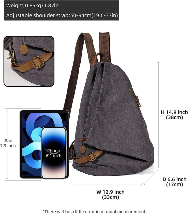 Retro Segeltuch Rucksack Canvas Vintage Rucksäcke Echtleder Daypack Reisetasche Schulterrucksack für