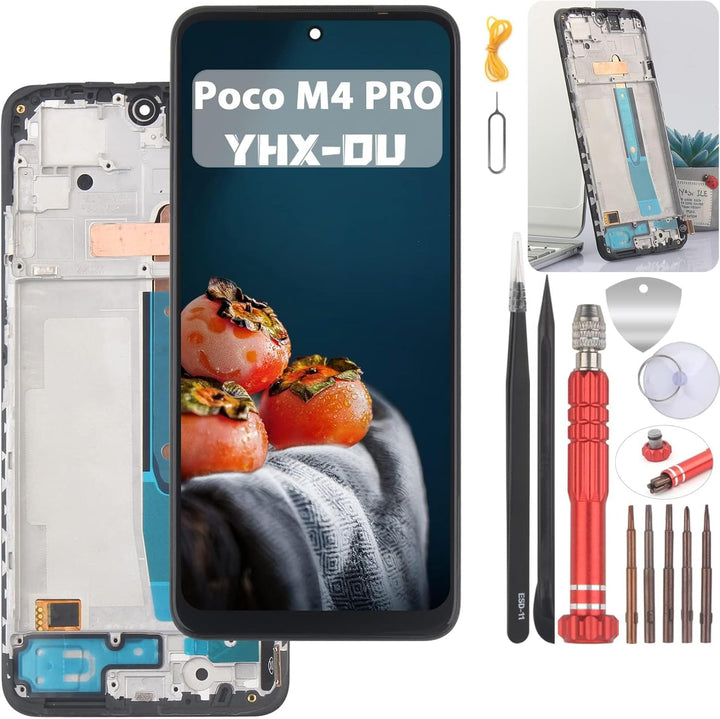 YHX-OU 6.43" Schwarz + Rahmen Display für Xiaomi Poco M4 Pro LCD Display Touchscreen Bildschirm Ersa
