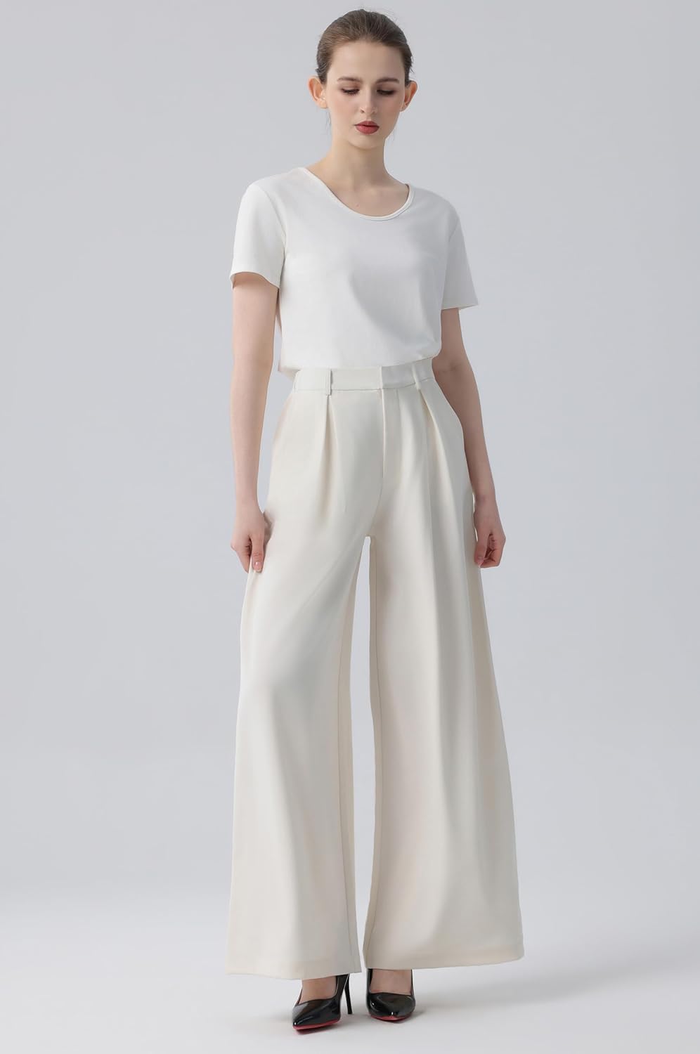 Tronjori Damen Hose Weites Bein Frauen Lange Hose mit Taschen Einfarbig Lose elastische Hohe Taille