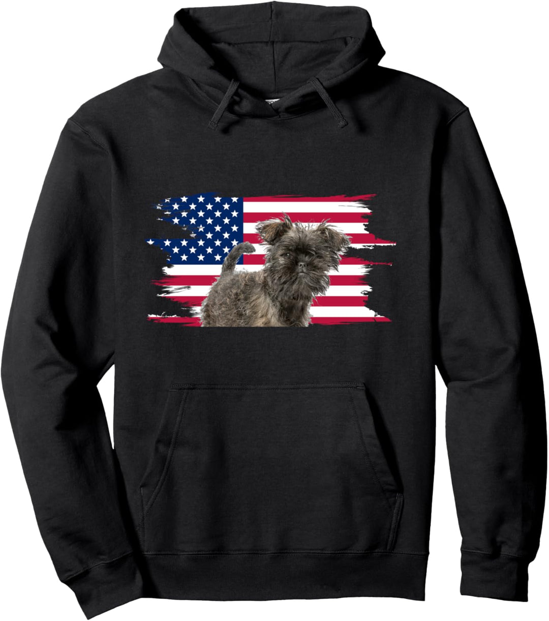 American Flag Dog Affenpinscher Pullover Hoodie