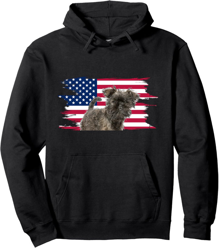 American Flag Dog Affenpinscher Pullover Hoodie