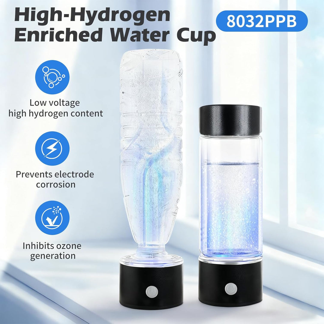 Neue Wasserstoff Wasserflasche 8032PPB, 450ml Hydrogen Water Bottle, Glas Wasserstoff Generator, Dop