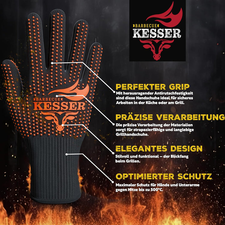KESSER® Grillhandschuhe hitzebeständig bis 500° XXL | Ofenhandschuhe Atmungsaktiv & mit rutschfestem